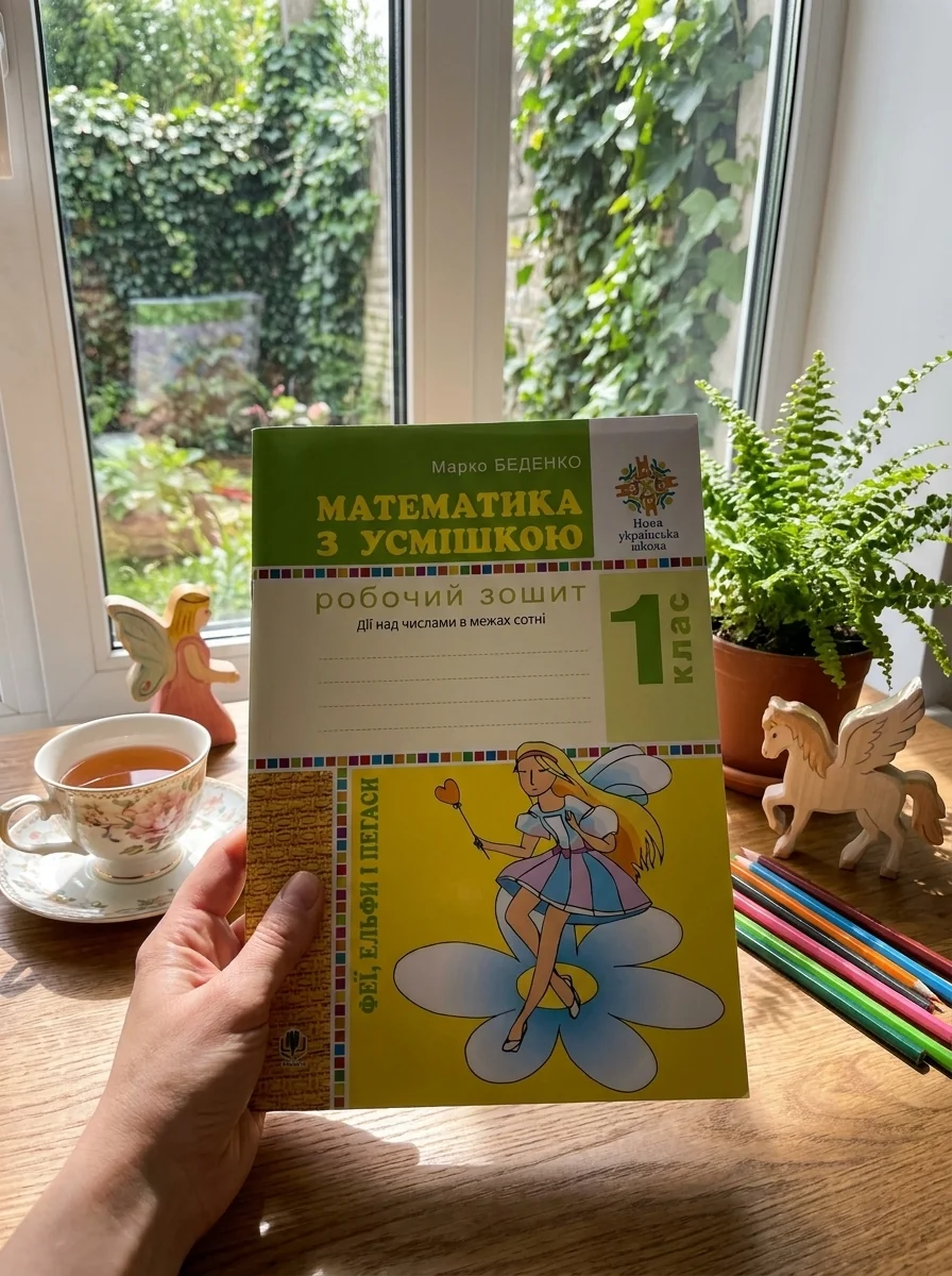 Математика з усмішкою. 1 клас. Феї, ельфи і пегаси. Зошит-тренажер. Дії над числами в межах сотні — Марко Беденко, обкладинка