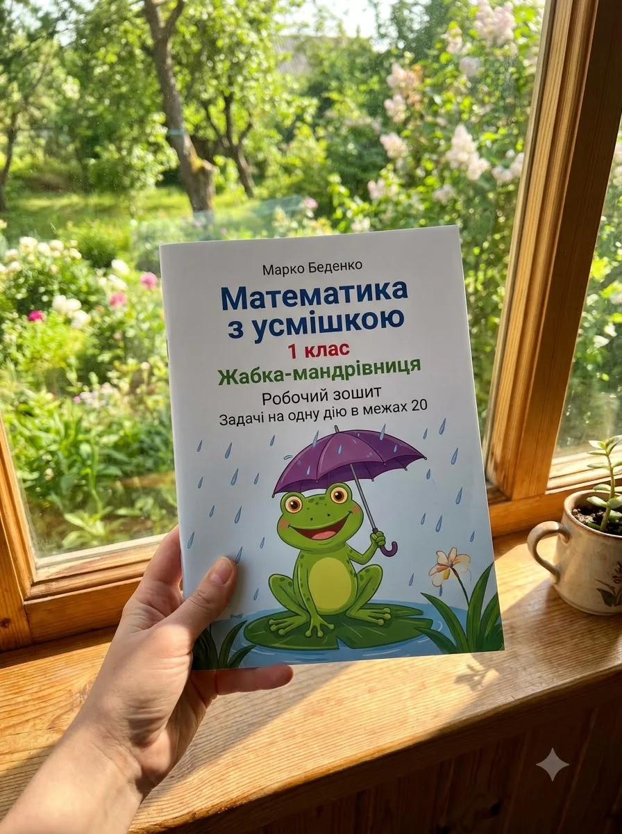 Математика з усмішкою. 1 клас. Жабка-мандрівниця. Робочий зошит. Задачі на одну дію в межах 20 — Дитяча література