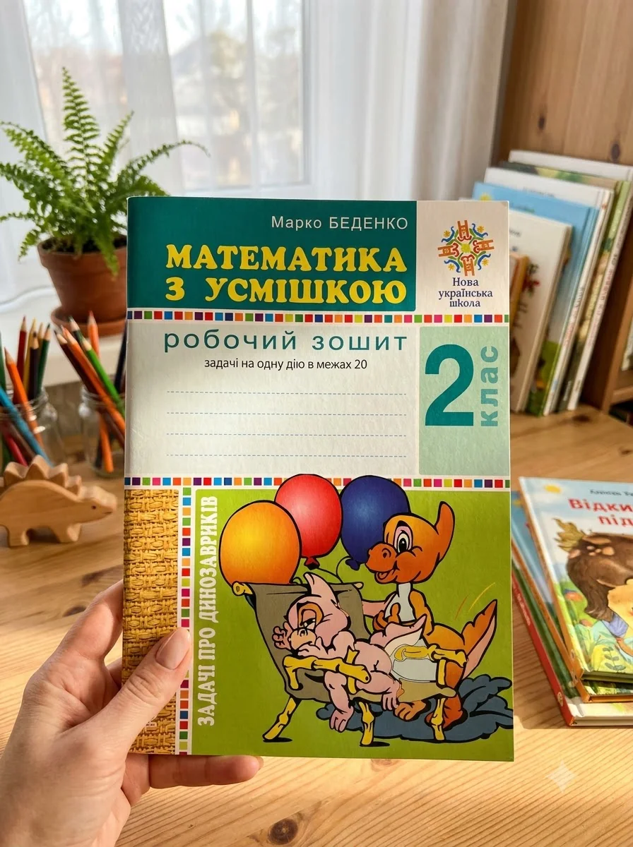 Математика з усмішкою. 2 клас. Задачі про динозавриків. Робочий зошит. Задачі на одну дію в межах 20