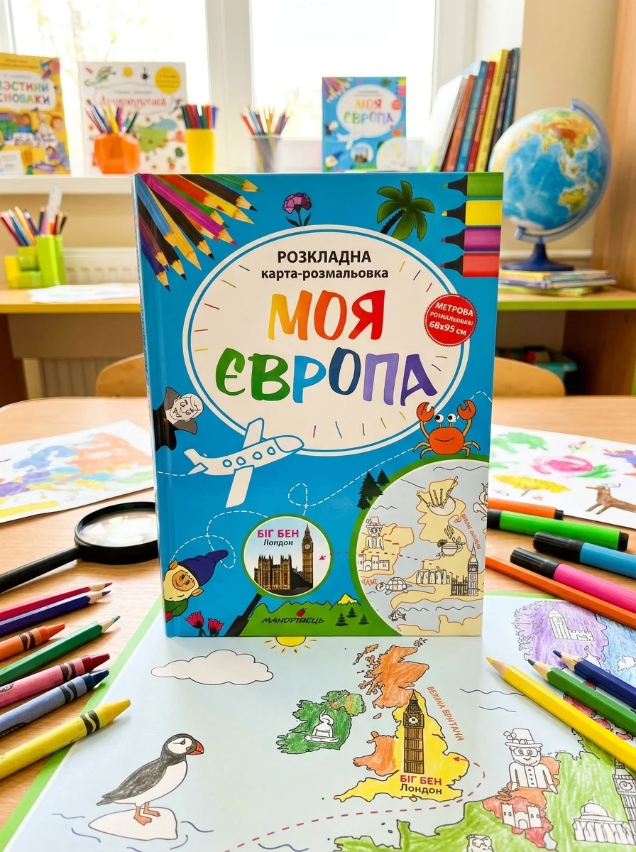 Моя Європа. Розкладна карта-розмальовка — Дитячі книги