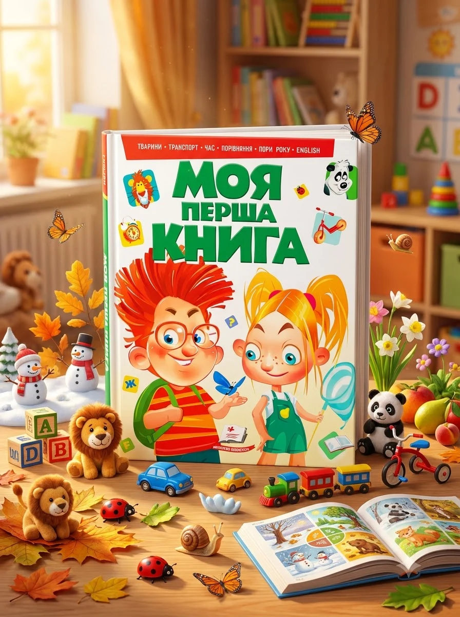 Моя перша книга. Тварини, транспорт, час, порівняння, пори року, english — фото 2