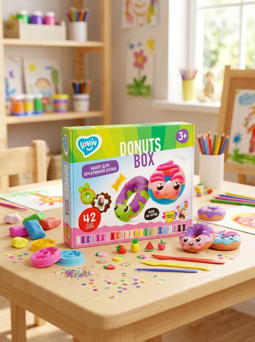 Набір легко стрибаючого пластиліну. Donuts box, фото 2