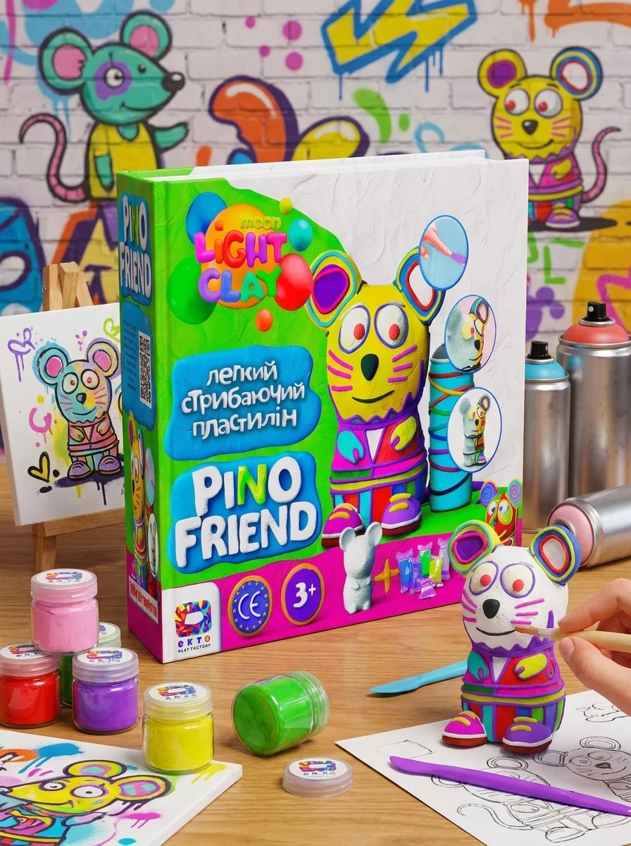 Набір легкого стрибаючого пластиліну Pino Friend Мишка ТОММІ ТМ Moon light clay 70058