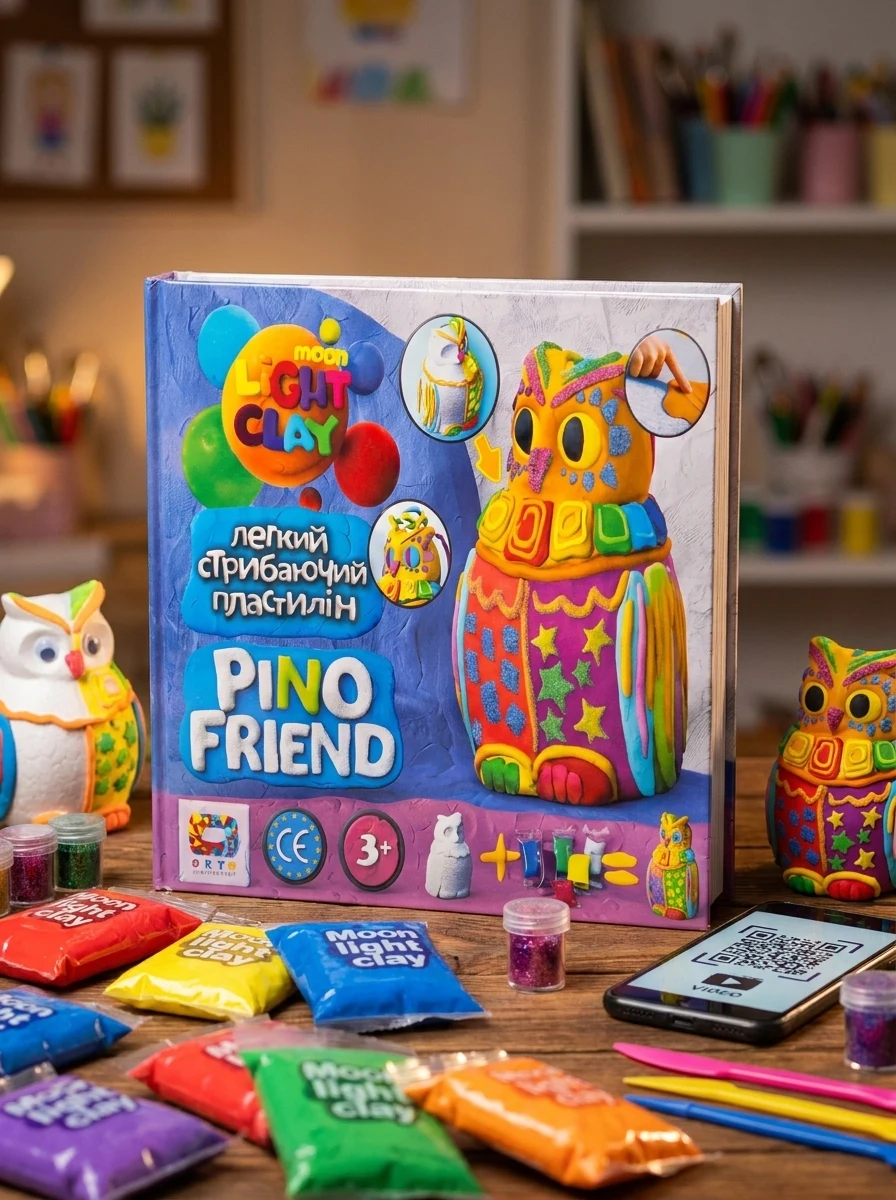 Набір легкого стрибаючого пластиліну Pino Friend Пуффі ТМ Moon light clay 70034 + Сюрприз