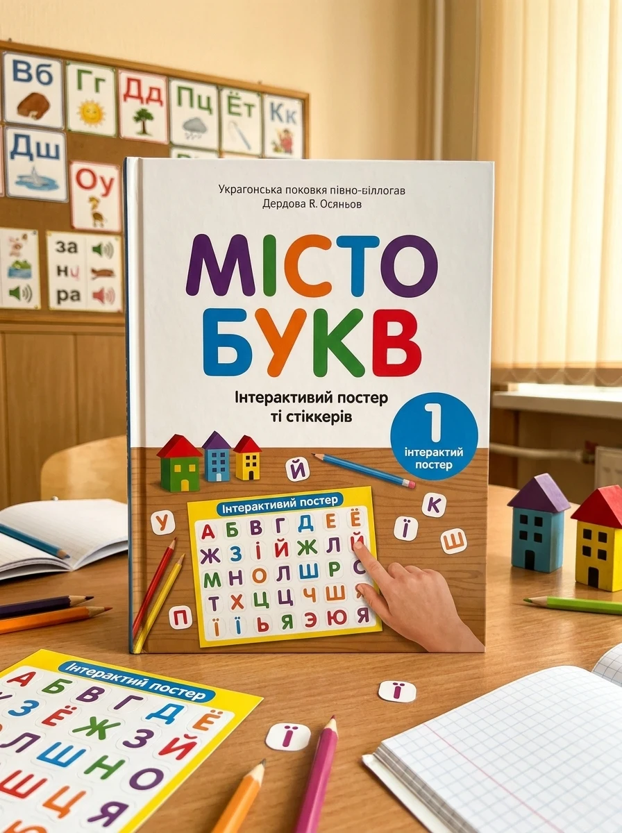 Наочні посібники. Місто букв. Інтерактивний плакат з наліпками