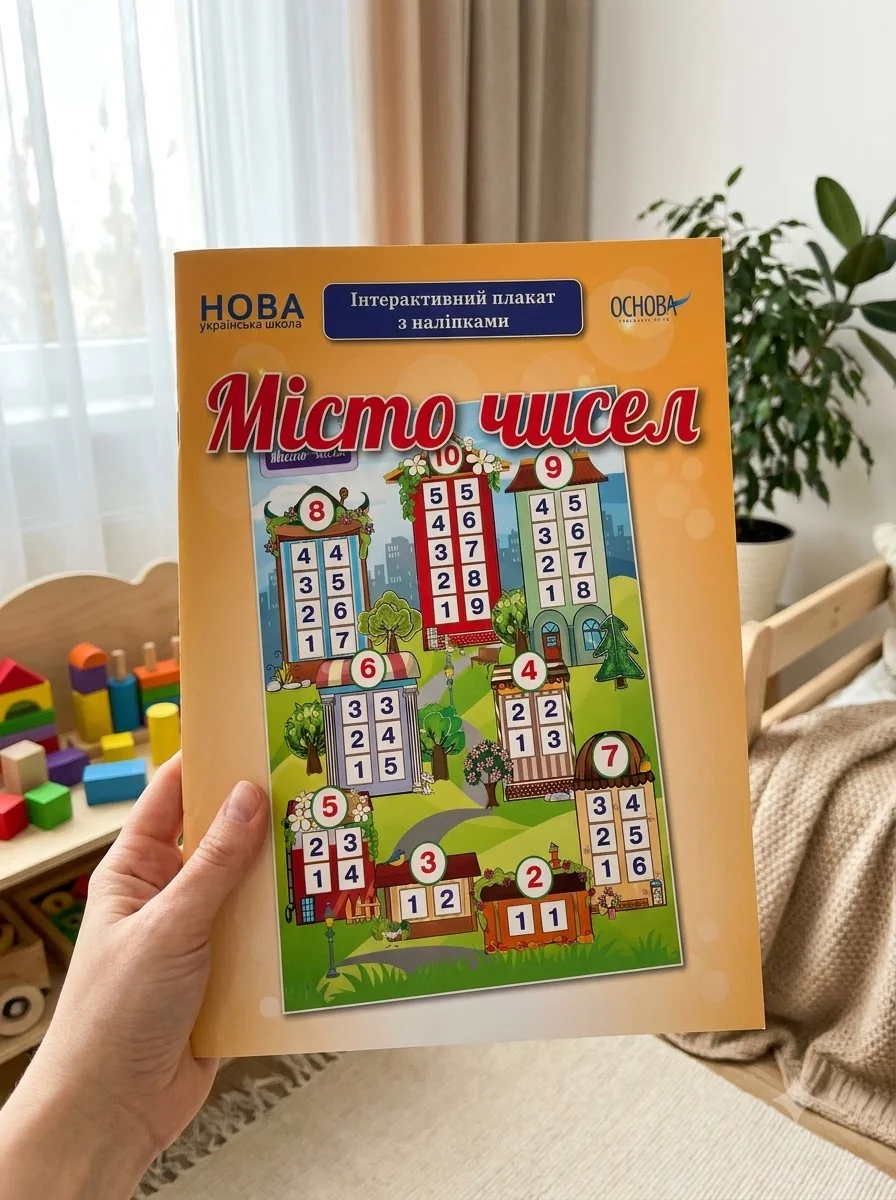 Наочні посібники. Місто чисел. Інтерактивний плакат з наліпками — фото 2