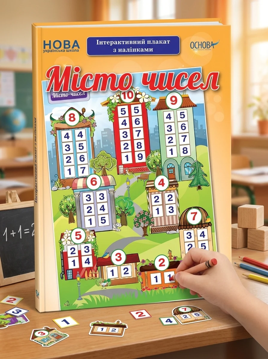 Наочні посібники. Місто чисел. Інтерактивний плакат з наліпками