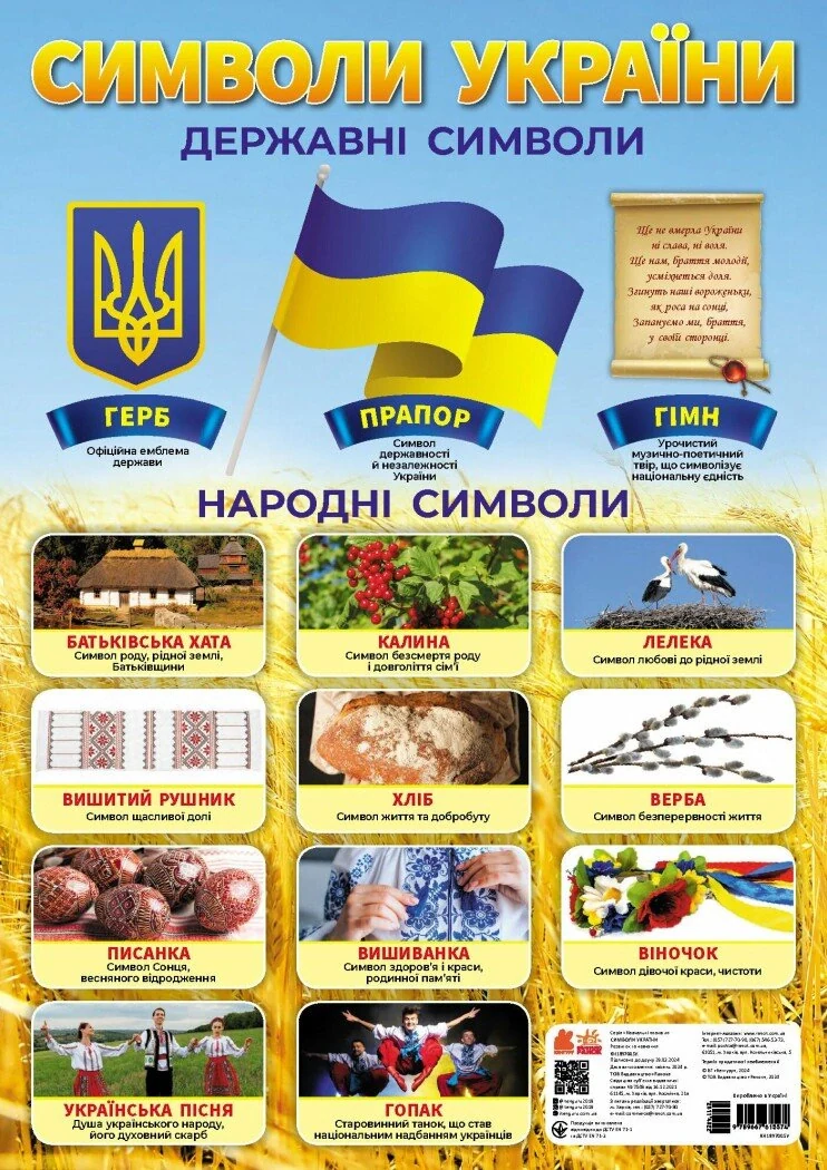 Навчальні плакати. Символи України,