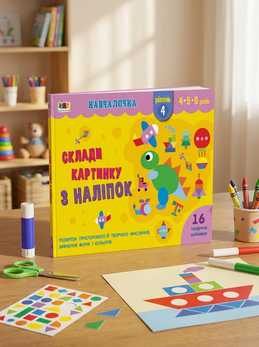 Навчалочка. Склади картинку з наліпок. Рівень 4 — Книги