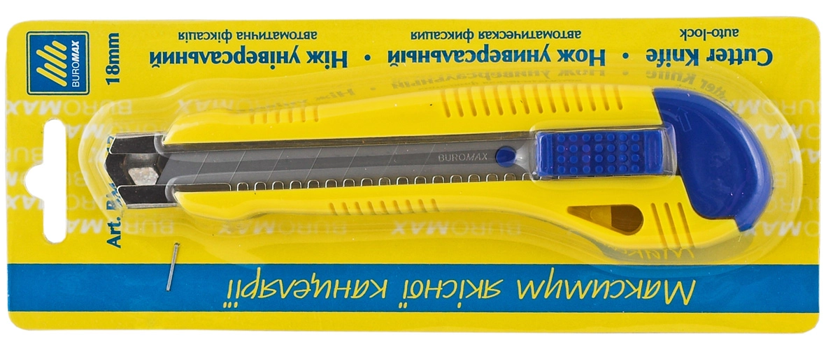 Ніж канцелярський 18мм металева направляюча 4617 Buromax асорті