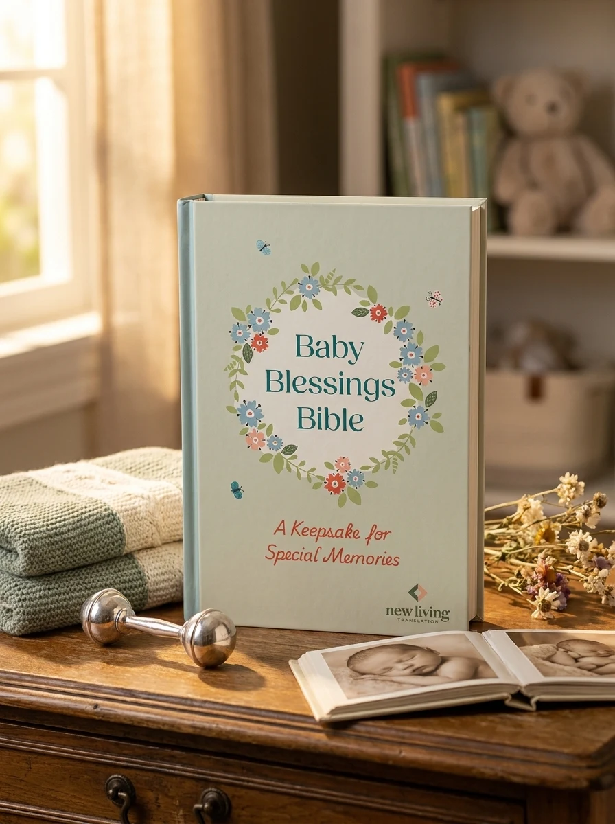 NLT Baby Blessings Bible, Keepsake Edition, Baby Green Cloth-Bound, Memory Pages, Slipcase, NLT New Living Translation, Hardback, Standard size