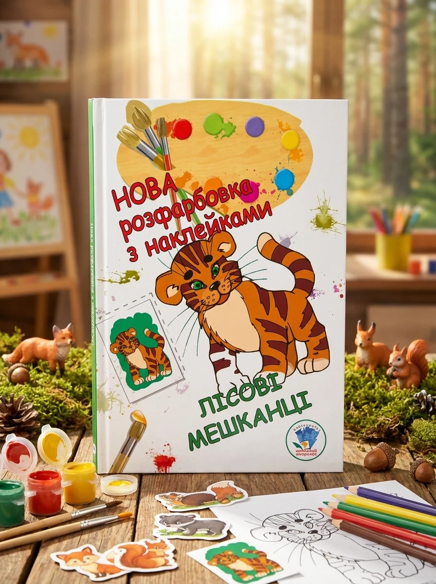 Нова розмальовка з наліпками. Лісові мешканці, — Дитяча література