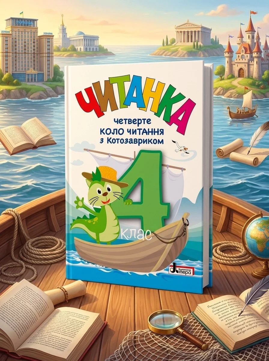 НУШ 4 клас. Читанка "Четверте коло читання з Котозавриком", обкладинка