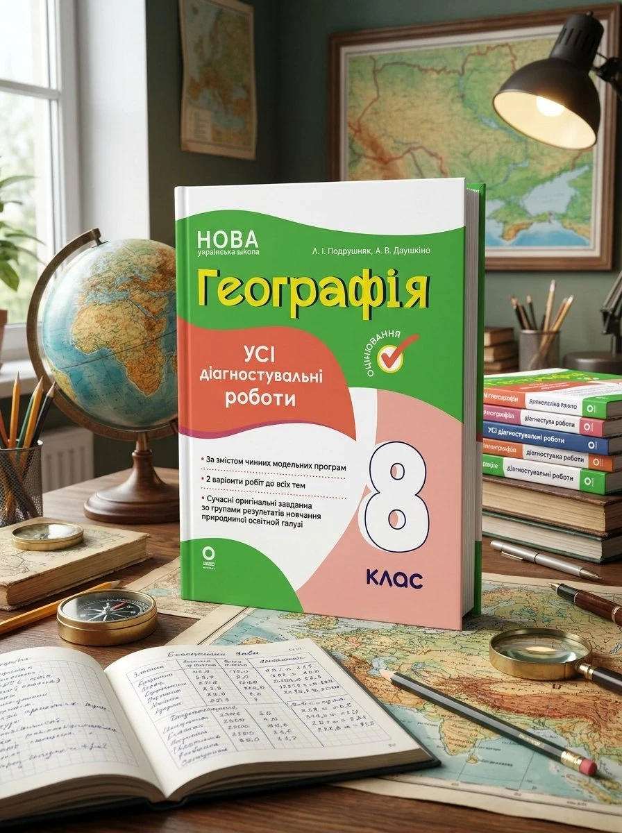 НУШ. Оцінювання. Географія. Усі діагностувальні роботи. 8 клас — Любов Подрушняк, обкладинка
