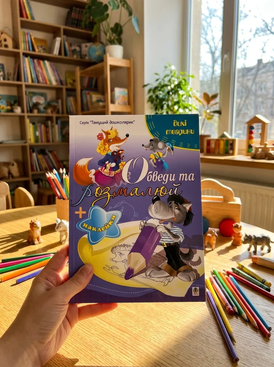 Обведи та розмалюй. Наклейки. Тварини дикі — Книги з наліпками