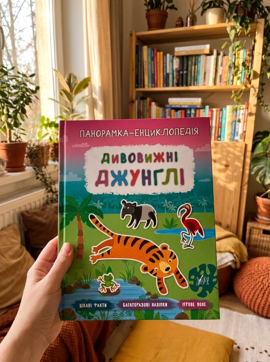 Панорамка-енциклопедія. Дивовижні джунглі. Багаторазові наліпки — Книги з наліпками