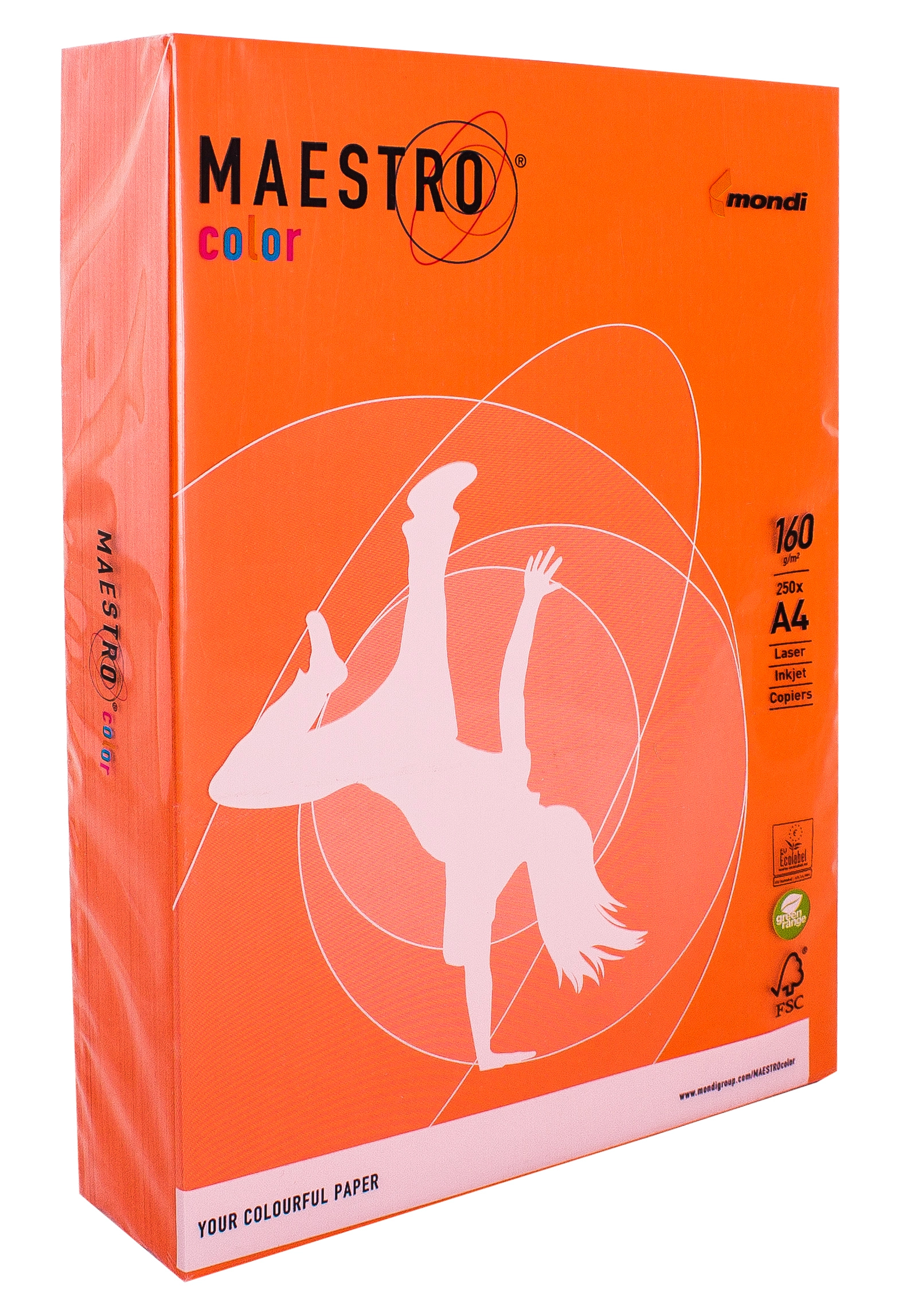 Папір кольоровий A4 160г/м Intensive 250арк OR43 Orange помаранчевий Maestro Color