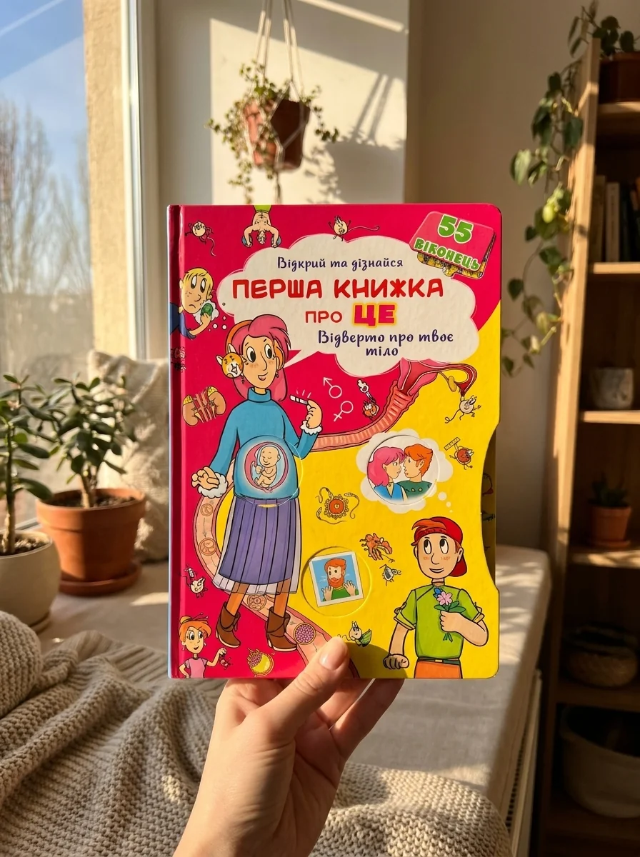 Перша книжка про ЦЕ. Відверто про твоє тіло. Відкрий та дізнайся (55 віконець) — Турбаніст Д., обкладинка