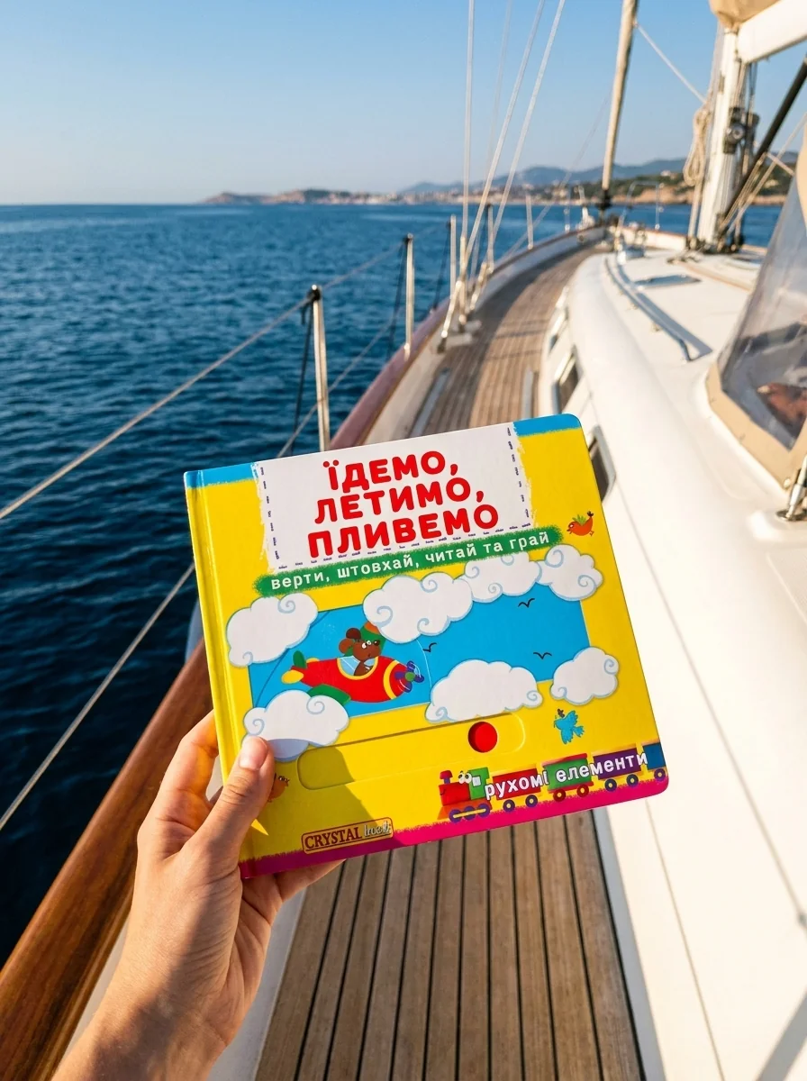 Перша книжка з рухомими елементами. Їдемо, летимо, пливемо. Верти, штовхай, читай та грай — Дитяча література