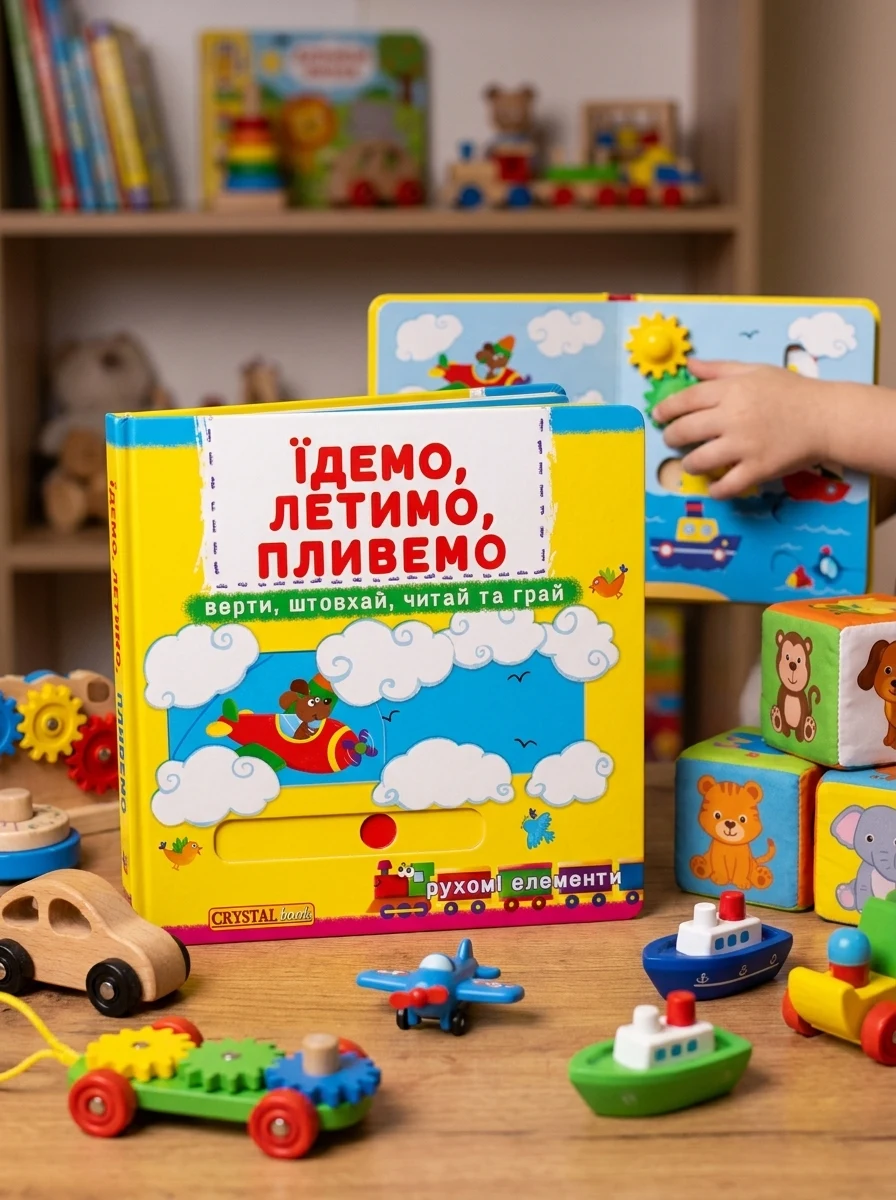 Перша книжка з рухомими елементами. Їдемо, летимо, пливемо. Верти, штовхай — Дитяча література