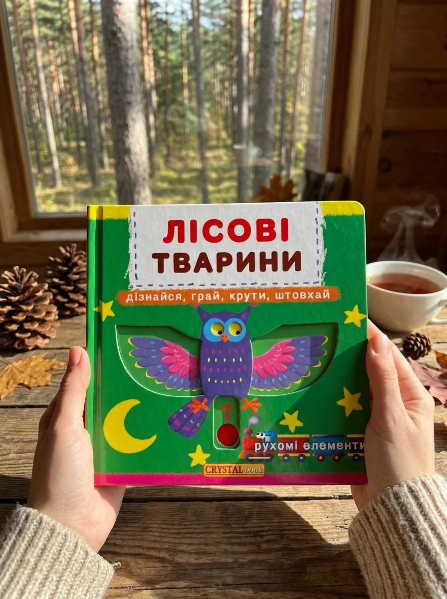 Перша книжка з рухомими елементами. Лісові тварини. Дізнайся, грай, крути, штовхай — фото 2