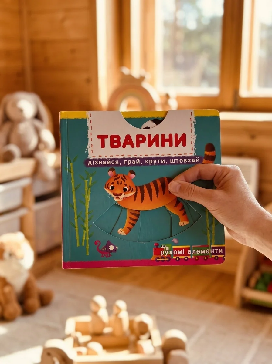 Перша книжка з рухомими елементами. Тварини. Дізнайся, грай, крути, штовхай — фото 2