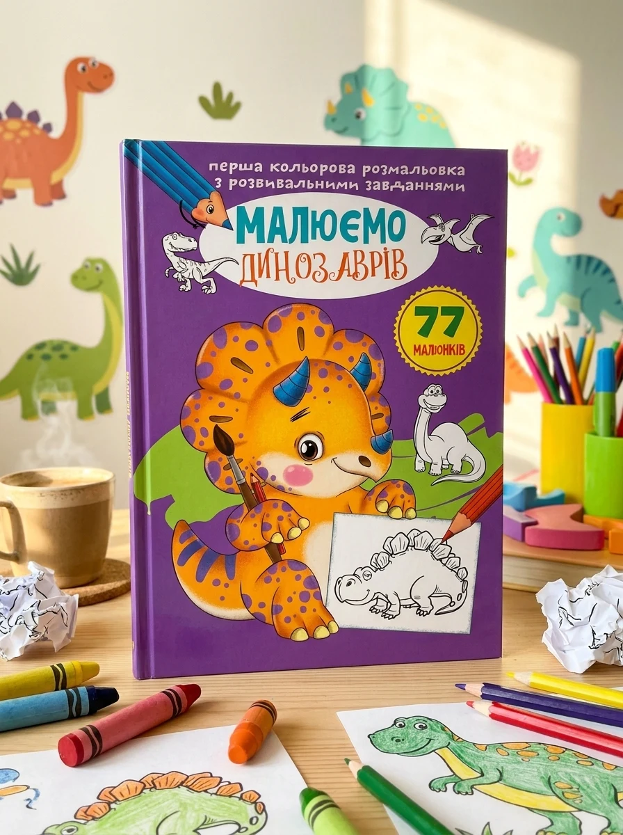 Перша кольорова розмальовка з розвивальними завданнями. Малюємо динозаврів, — Дитяча література
