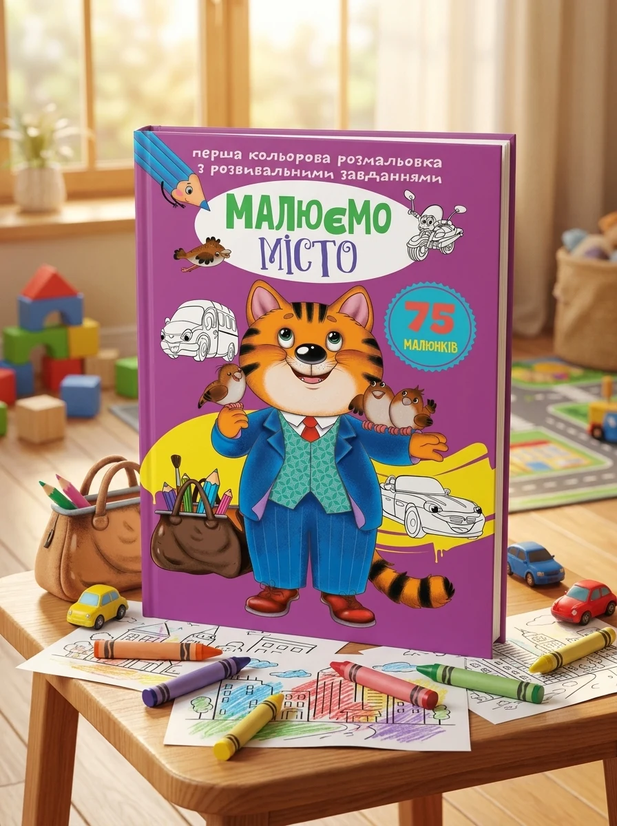 Перша кольорова розмальовка з розвивальними завданнями. Малюємо місто, — Дитяча література
