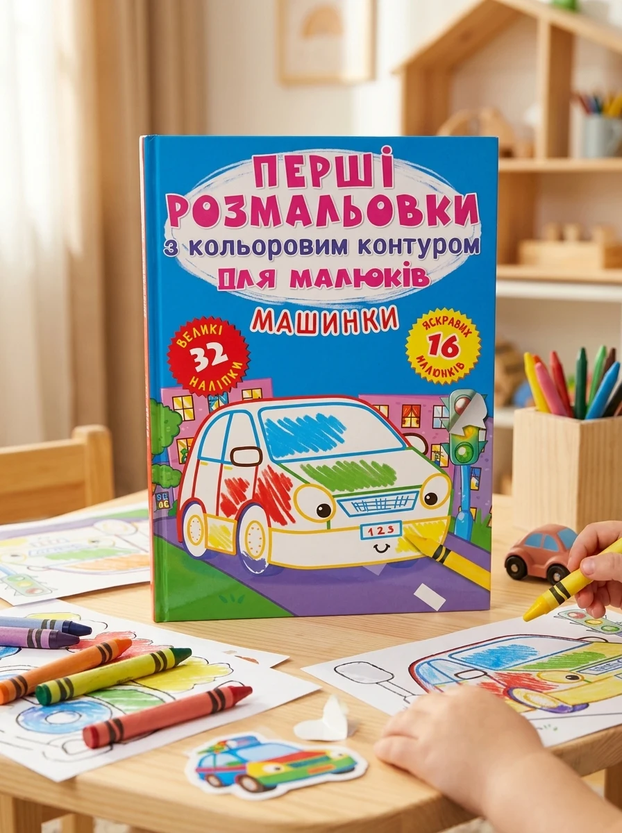 Перші розмальовки з кольоровим контуром для малюків. Машинки (+наліпки), — Дитяча література