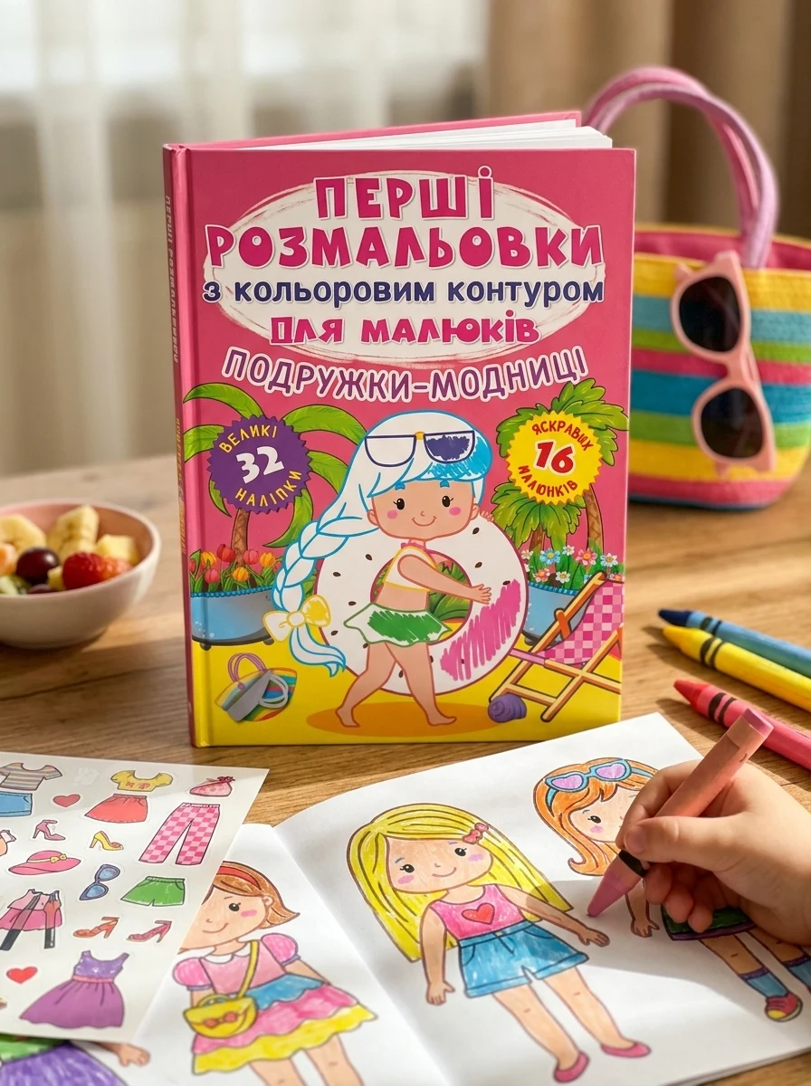 Перші розмальовки з кольоровим контуром для малюків. Подружки-модниці (+наліпки), — Дитяча література