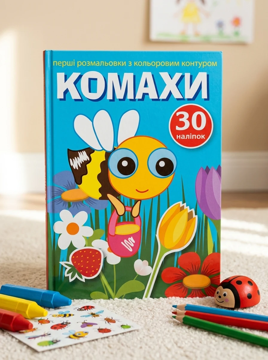 Перші розмальовки з кольоровим контуром і наліпками. Комахи, — Дитяча література