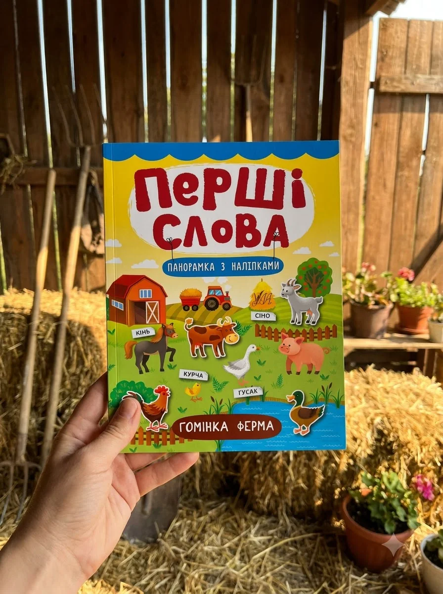 Перші слова. Гомінка ферма. Панорамка за наліпками — Розвивальні книги