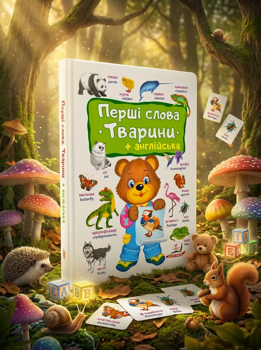 Перші слова. Тварини + англійська — Дитячі книги
