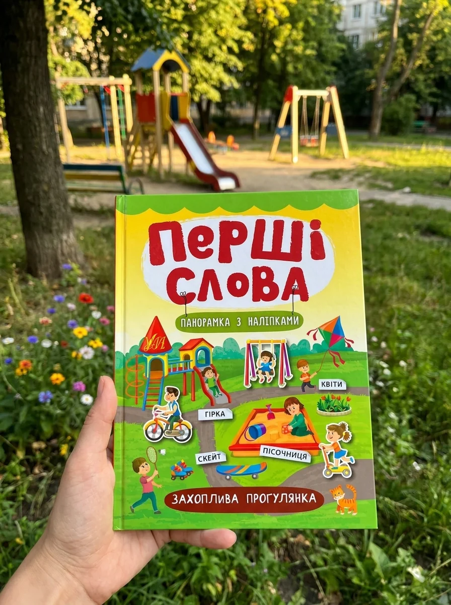 Перші слова. Захоплива прогулянка. Панорамка за наліпками — Розвивальні книги