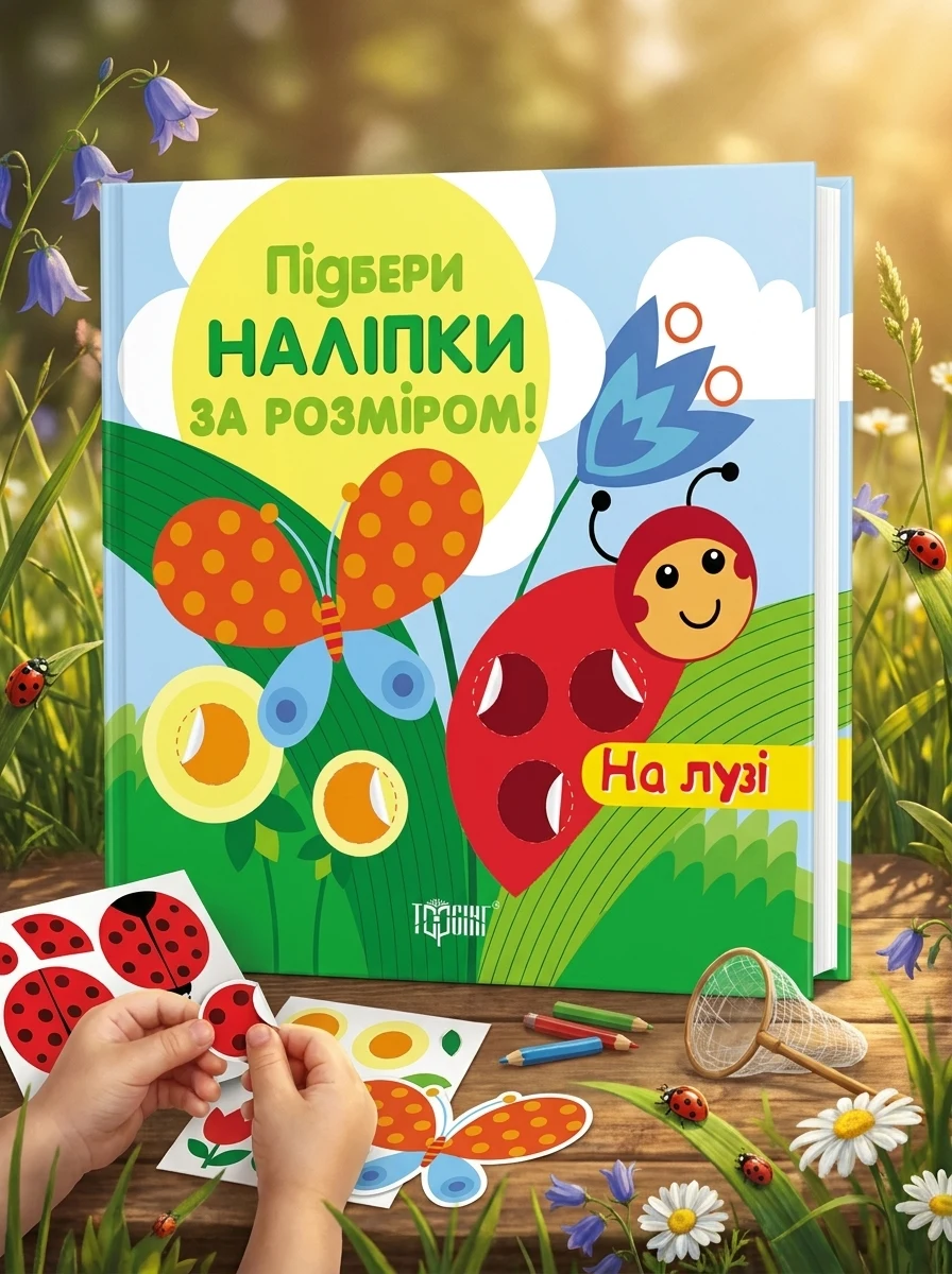 Підбери наліпки за розміром. На лузі, — Дитяча література