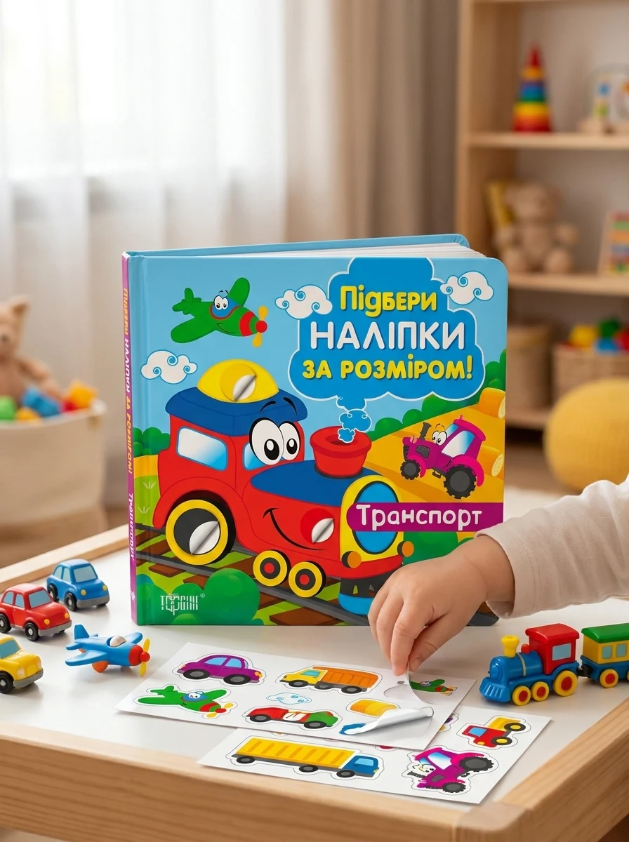 Підбери наліпки за розміром. Транспорт — Дитяча література