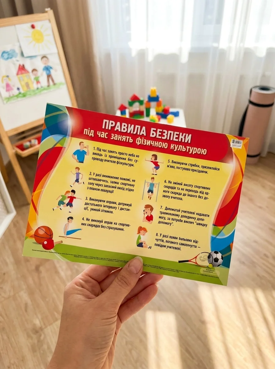 Плакат. Правила безпеки під час занять фізичною культурою. Наочність — Наука та психологія