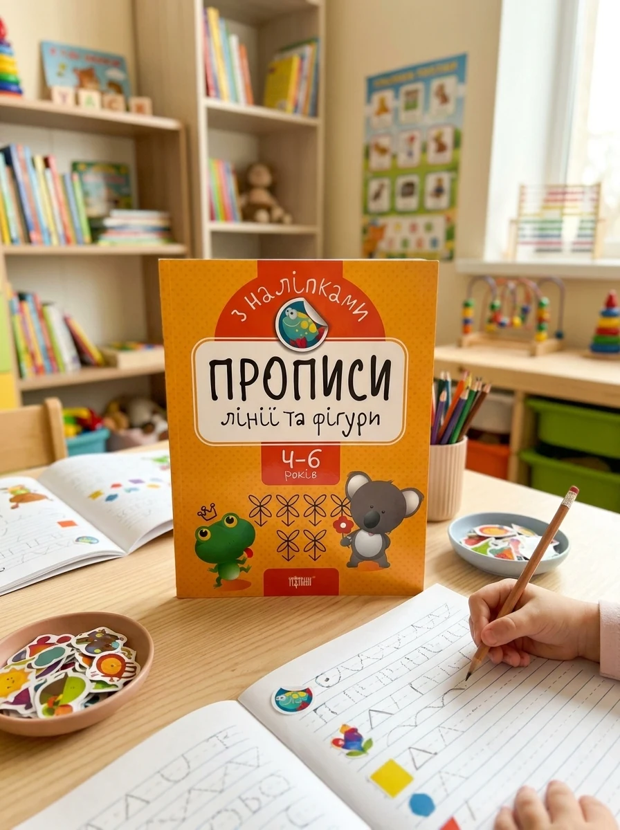 Прописи з наліпками. Лінії та фігури — Дитяча література