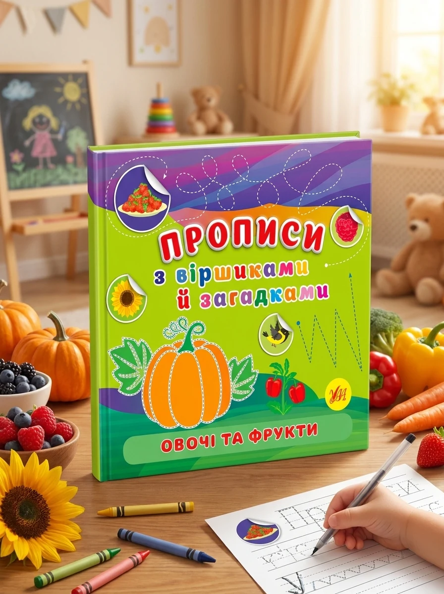 Прописи з віршиками й загадками. Овочі та фрукти, — Дитяча література