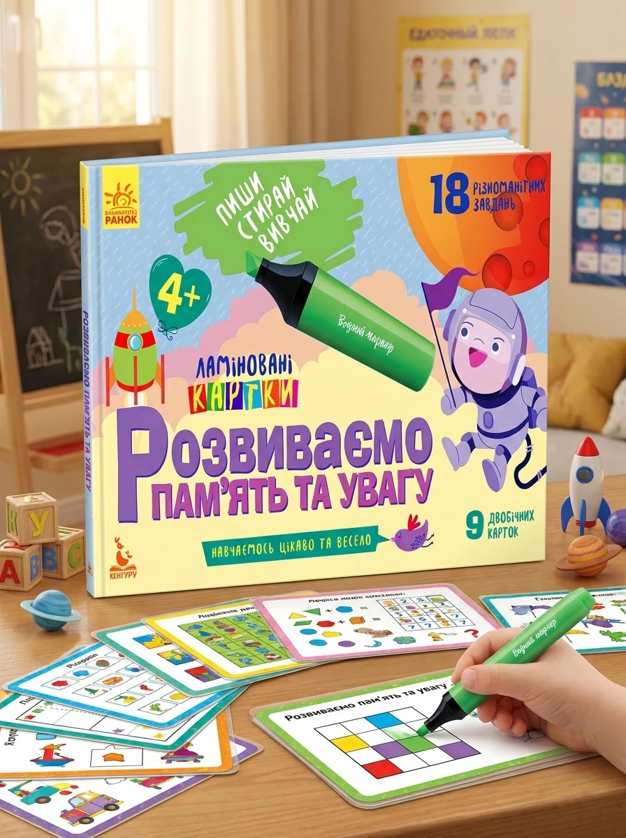 Пиши. Стирай. Вивчай. Розвиваємо памʼять та увагу. 4+, — Дитяча література