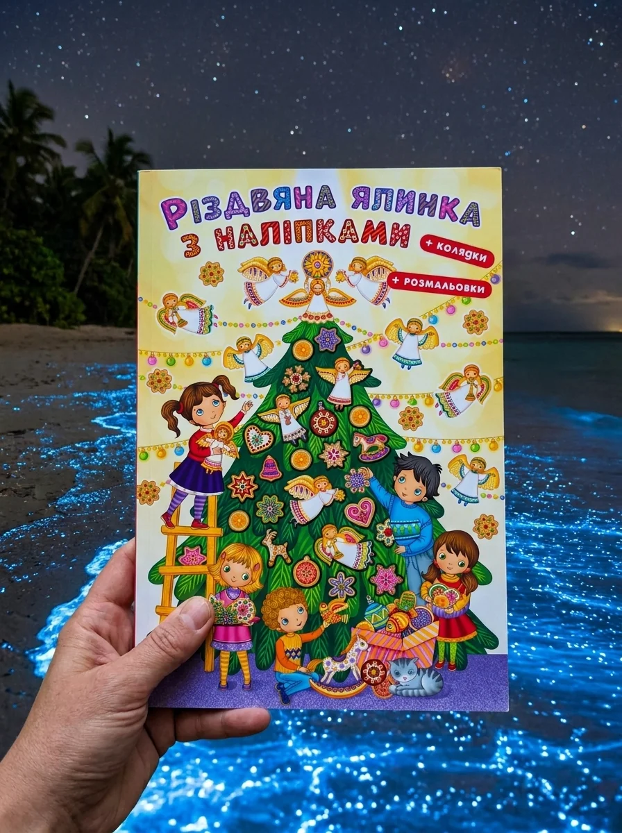 Різдвяна ялинка з наліпками + розмальовки — Дитяча література