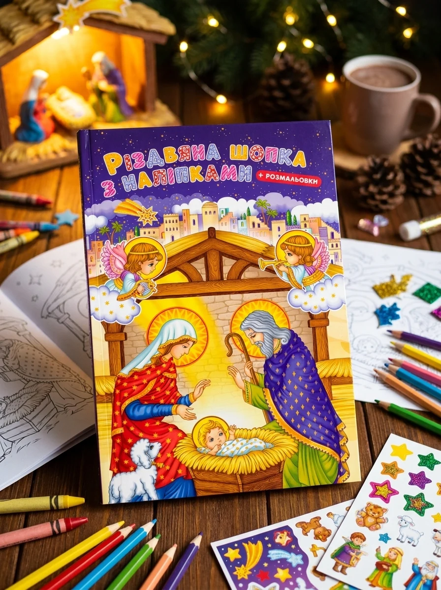 Різдвяна шопка з наліпками + розмальовки, — Дитяча література
