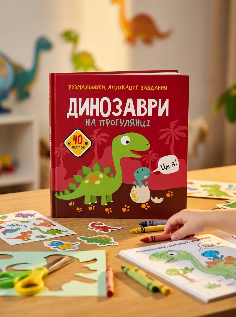 Розмальовки, аплікації, завдання. Динозаври на прогулянці. 40 наліпок, — Дитяча література