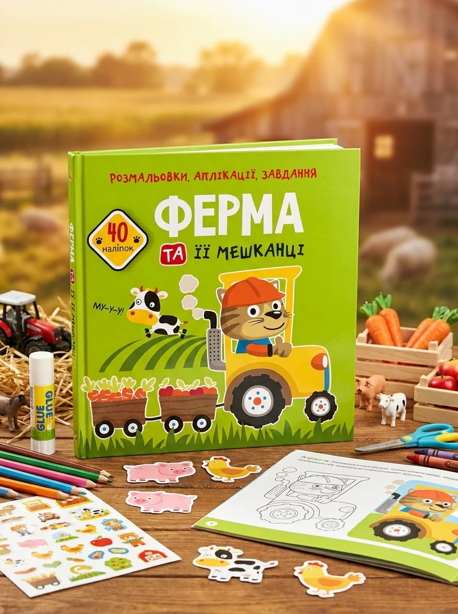Розмальовки, аплікації, завдання. Ферма та її мешканці. 40 наліпок, — Дитяча література