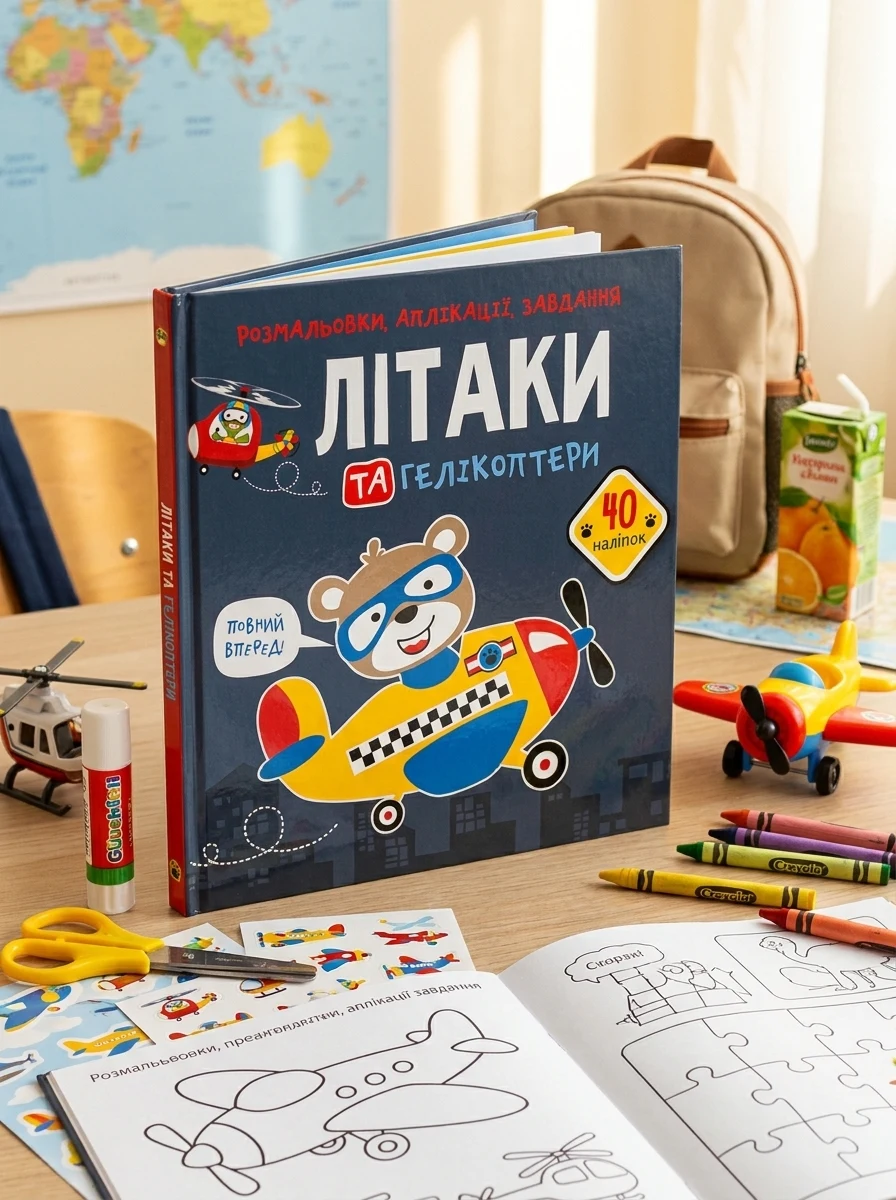 Розмальовки, аплікації, завдання. Літаки та гелікоптери. 40 наліпок — фото 2