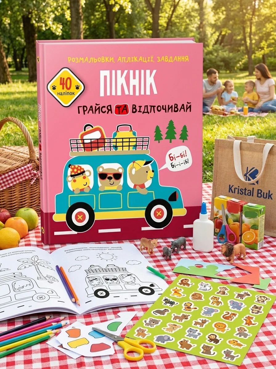 Розмальовки, аплікації, завдання. Пікнік. Грайся та відпочивай. 40 наліпок, — Дитяча література