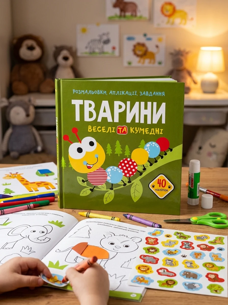Розмальовки, аплікації, завдання. Тварини. Веселі та кумедні. 40 наліпок, — Дитяча література