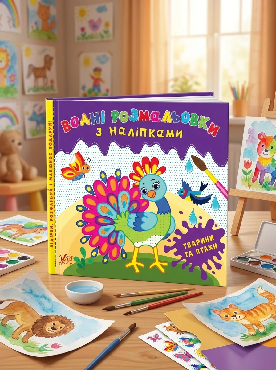 Розмальовки водні з наліпками.Тварини та птахи — Дитяча література