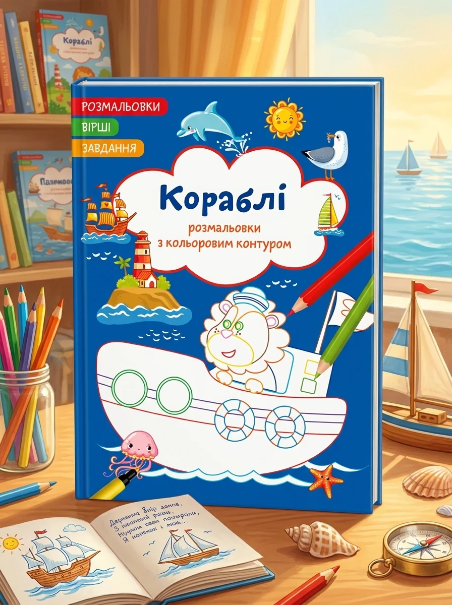 Розмальовки з кольоровим контуром. Кораблі. Вірші — Дитяча література