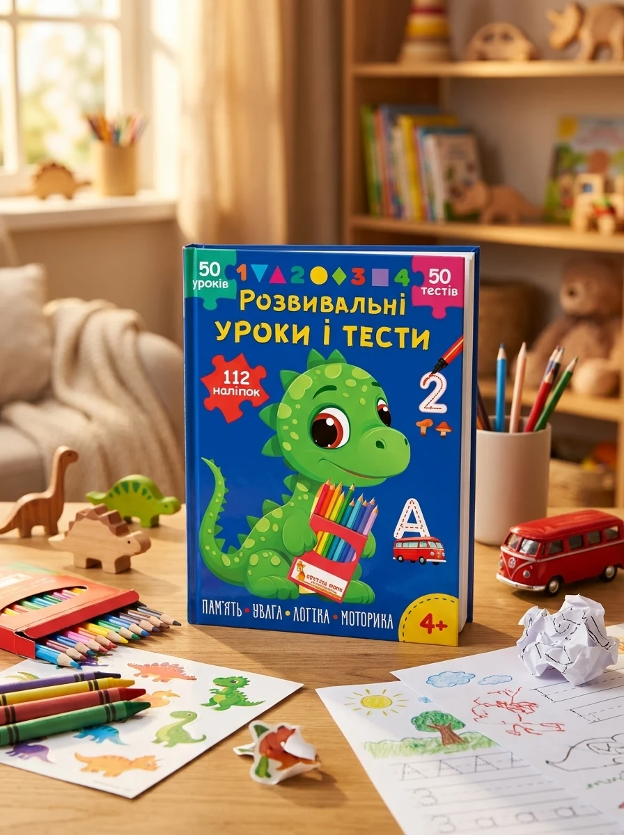 Розвивальні уроки і тести. Динозаврик. 112 наліпок — фото 2
